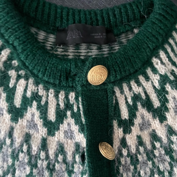 Zara Green and White Patterned Cardigan - Picture 3 of 3